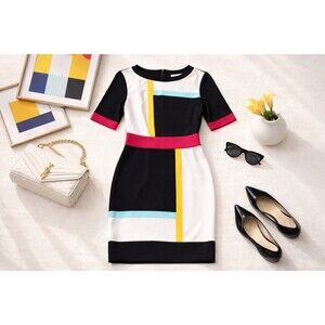 Joseph Ribkoff Mondrian Colorblock Sheath Dress Graphic Mod Art Designer Size 6